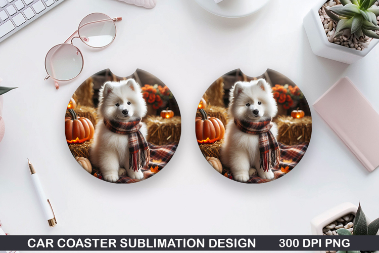 Samoyed Dog Car Coaster Sublimation| Halloween Coaster PNG