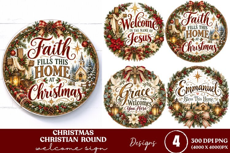 4 Christian Christmas Round Sign PNGs, 4 Jesus Christmas Doo example image 1