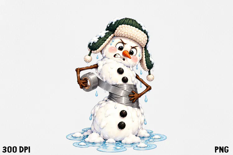 Funny Melting Snowman PNG Christmas Clipart