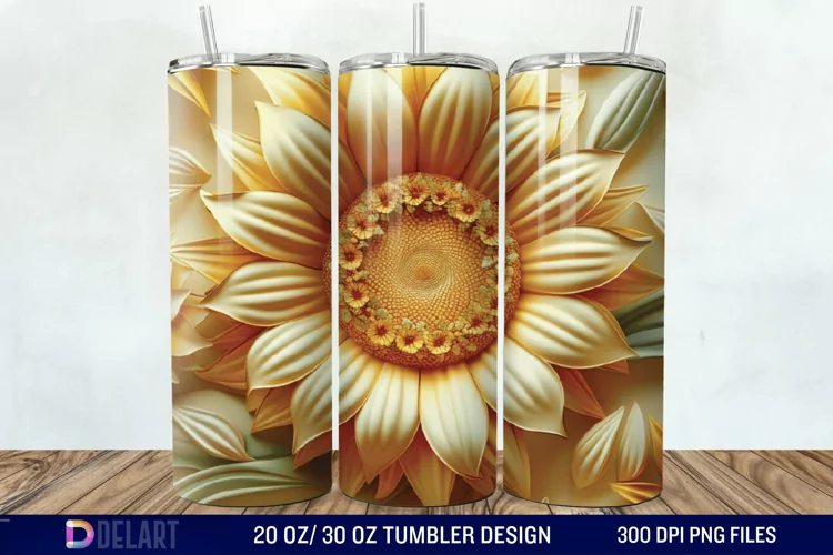 3d Sunflower floral Tumbler Wrap