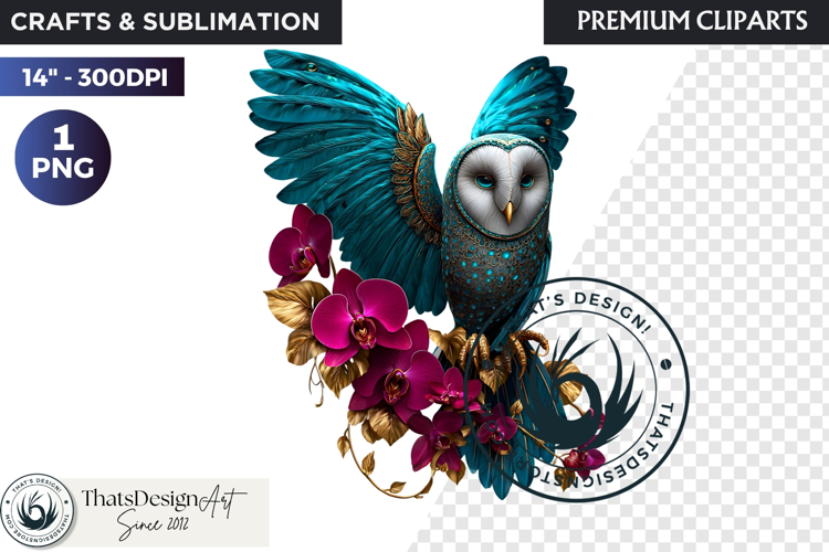 Floral Owl Fantasy clipart, Botanical and Wildlife Graphics
