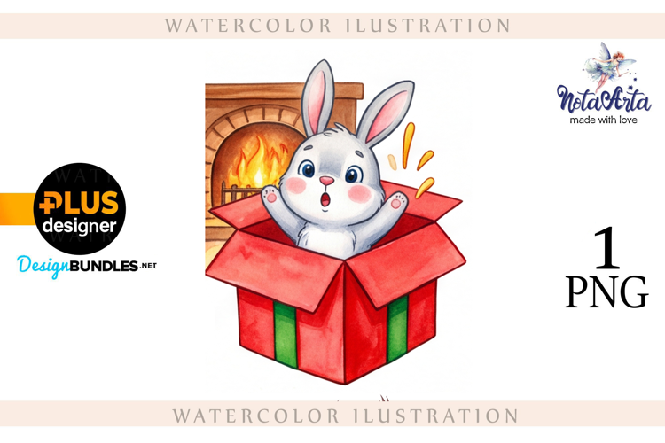 Christmas Bunny in Watercolor Style
