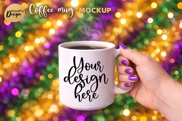 Mardi Gras Mug Mockup White Coffee Cup | PNG | JPG