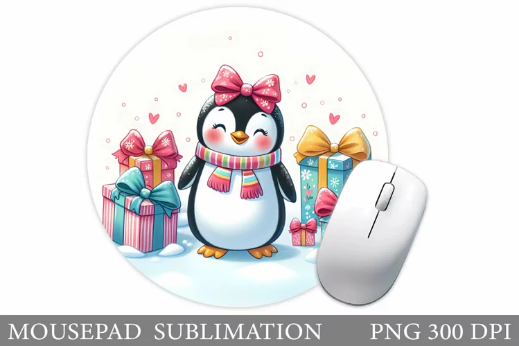 Cute Penguin Mouse Pad. Christmas Mouse Pad Design