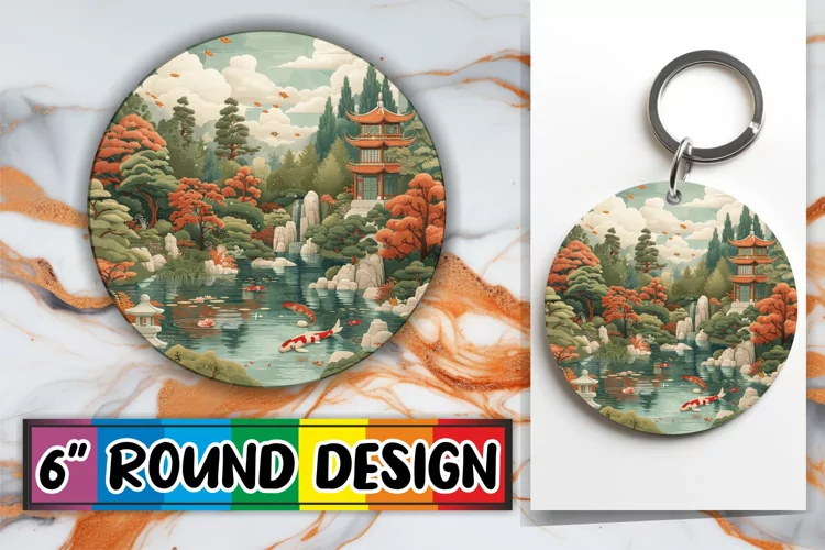 Beauty View Sublimation Circle Kaychain Embroidery Print