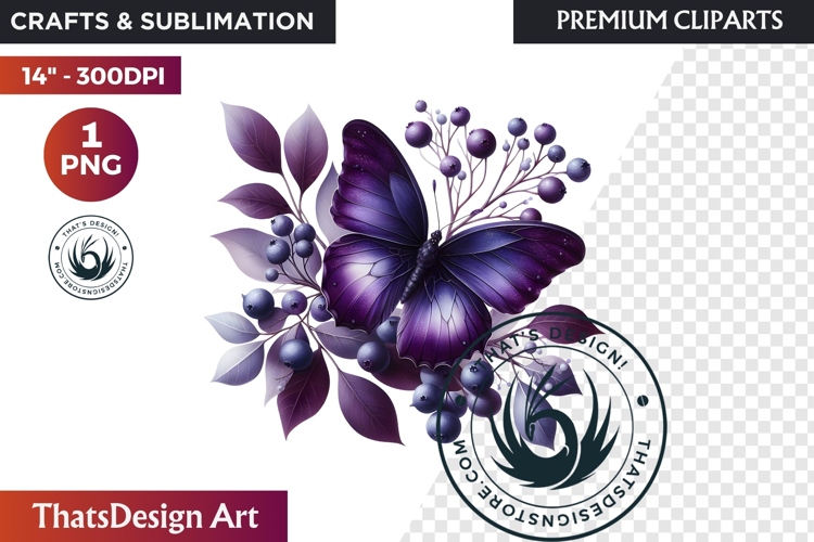 Autumn Butterfly and flower Clipart: Moody Floral PNG