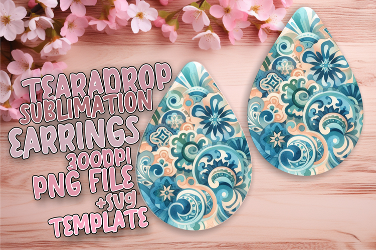 Bright Teardrop Earrings Design for Crafts , Watercolor Patt