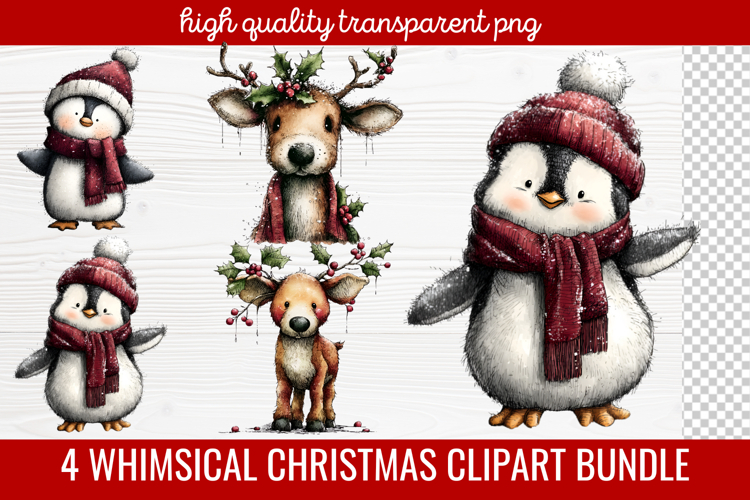 4 Whimsical Christmas Clipart | Cute Festive Holiday PNG