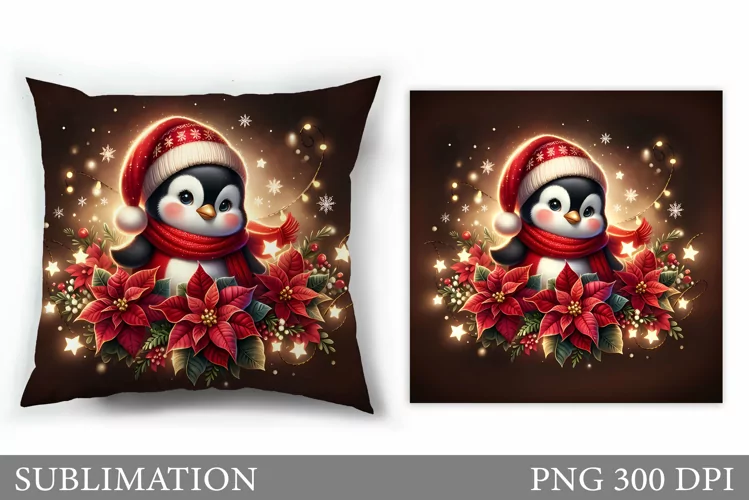 Christmas Penguin Pillow. Christmas Pillow Sublimation