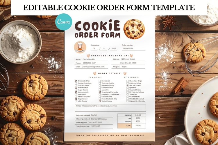 Cute Cookie Order Form Canva Template