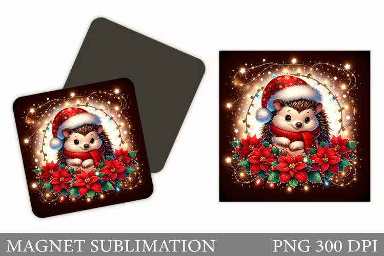 Christmas Hedgehog Magnet. Christmas Magnet Sublimation