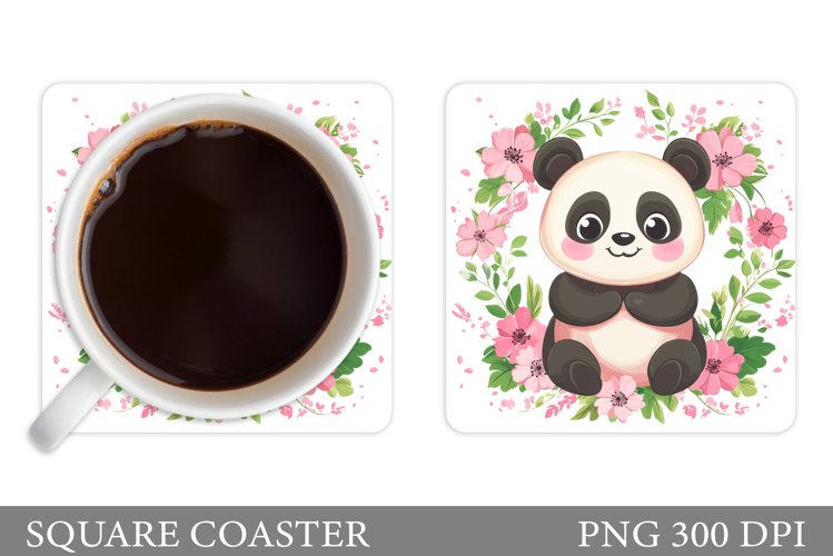 Cute Panda Coaster Design. Flowers Coaster Sublimation example image 1