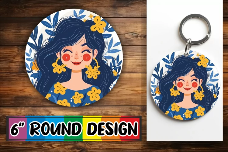 Elegant Women’s Portrait Round Design Sublimation PNG