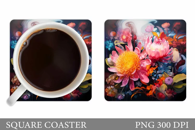 Flowers Coaster Design. Flowers Square Coaster Sublimation
