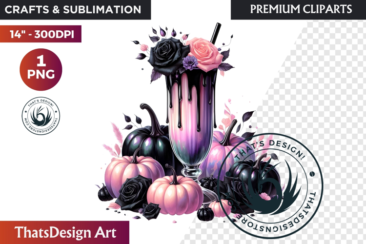 Gothic Halloween Drinks Pink and Black Sublimation clipart