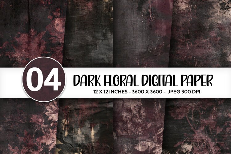 Dark Floral Digital Paper example image 1
