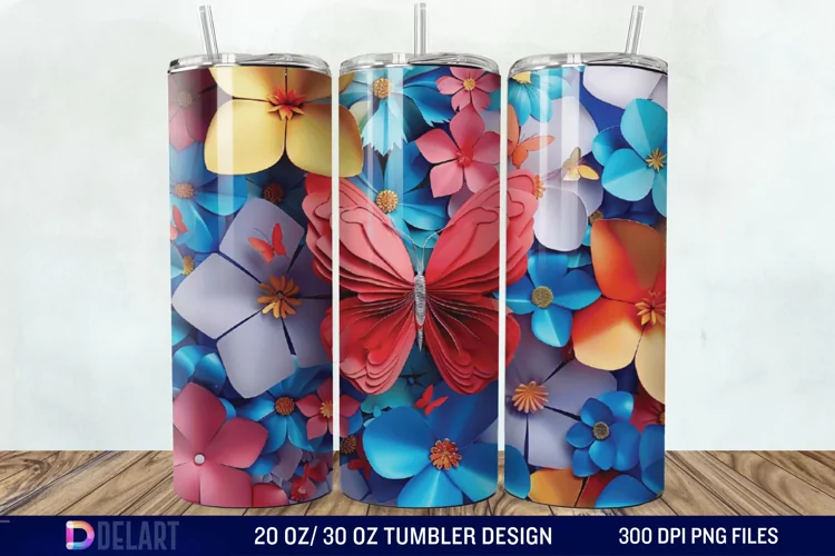 3D Flower Butterfly Tumbler Wrap