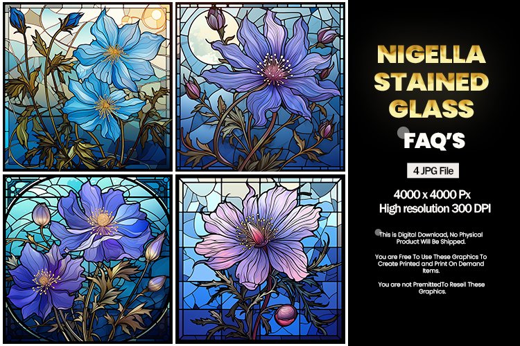 Stained Glass Nigella Square Coaster - 04 Variations example image 1