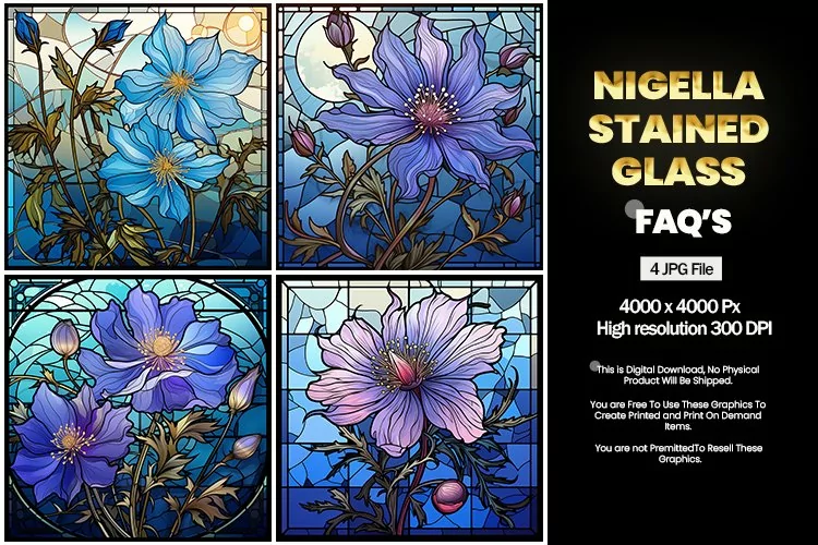 Stained Glass Nigella Square Coaster - 04 Variations