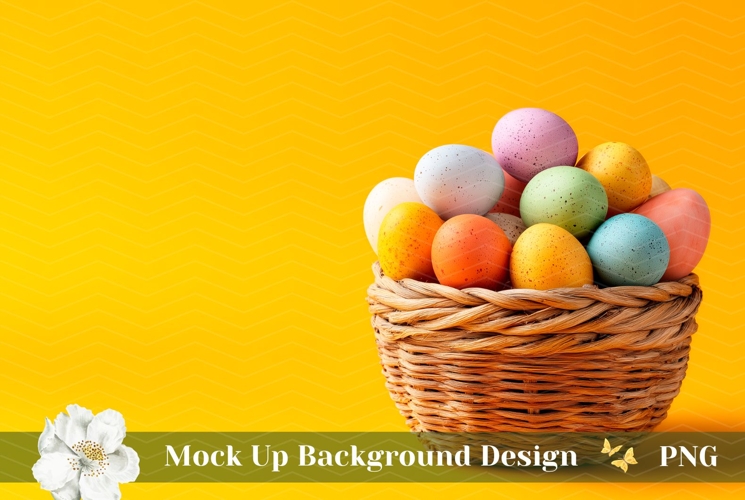 Easter Eggs Background PNG, Yellow Background Mockup