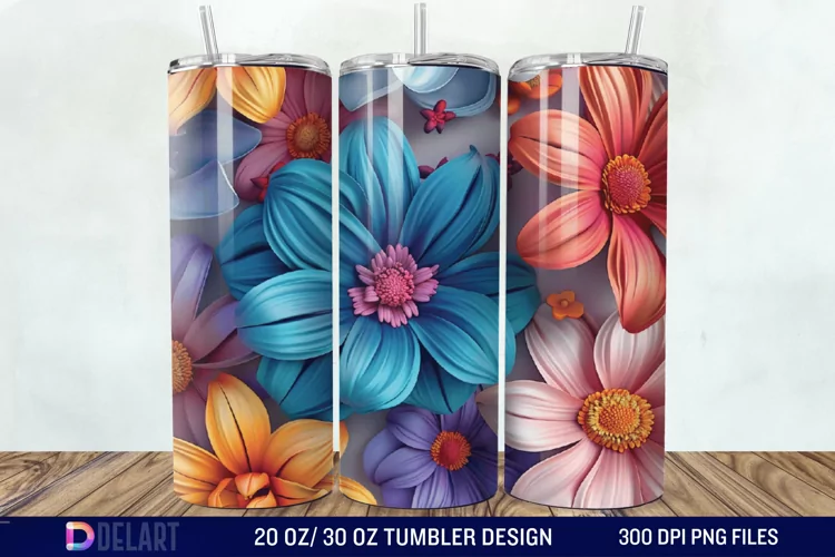 3D Painted Flower Tumbler Wrap