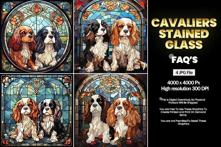 Cavaliers Stained Glass Square Coaster - 04 Variations