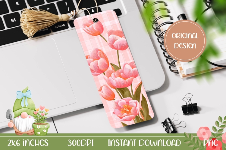 Printable Bookmark, Pink Tulips Bookmark, Flowers PNG