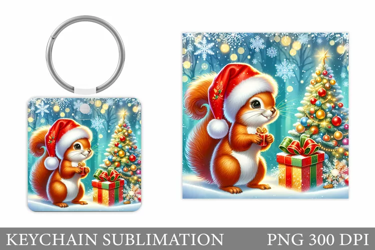 Christmas Squirrel Keychain. Christmas Keychain Design
