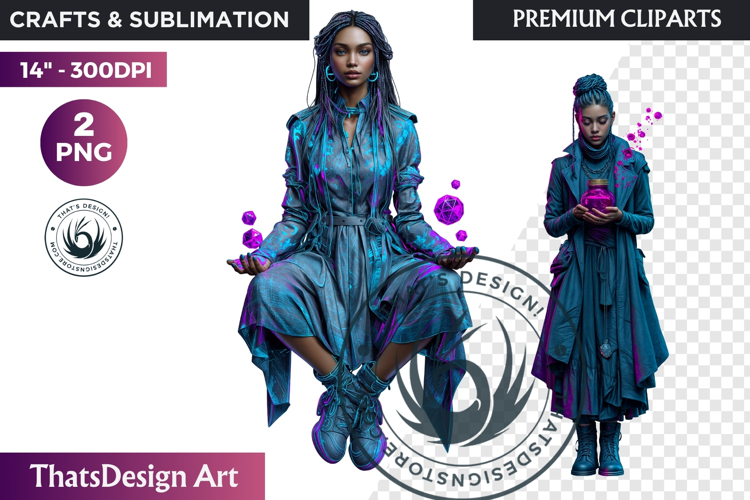Urban Neon Witch Sublimation Graphics, Cyberpunk PNG