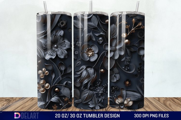 3d Dark floral Tumbler Wrap example image 1