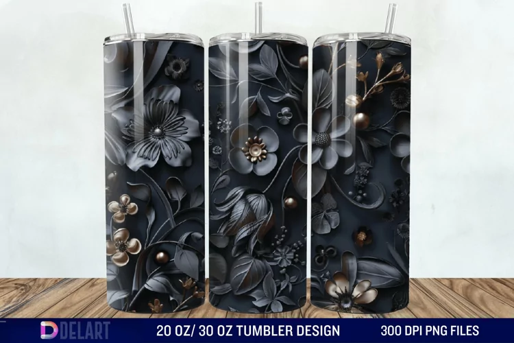 3d Dark floral Tumbler Wrap