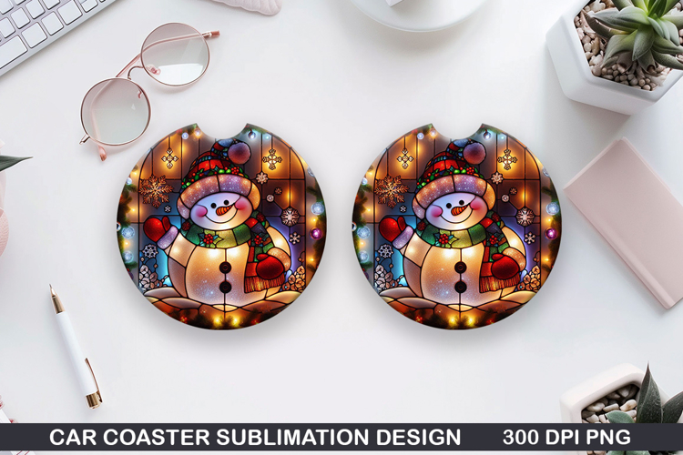 Snowman Car Coaster Sublimation|Christmas Coaster PNG Design