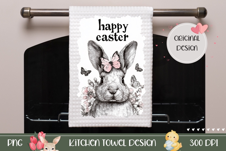 Cartoon Easter Bunny Towel, Happy Easter Towel Design