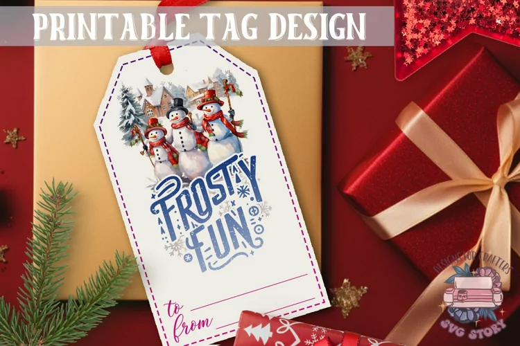 Watercolor Christmas Gift Tag Frosty Fun Ornaments PNG