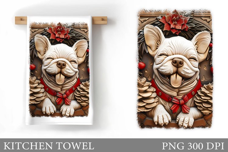 3D Dog Kitchen Towel. Christmas Dog Kitchen Towel Design example image 1