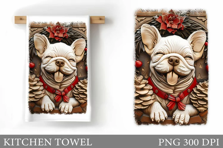 3D Dog Kitchen Towel. Christmas Dog Kitchen Towel Design