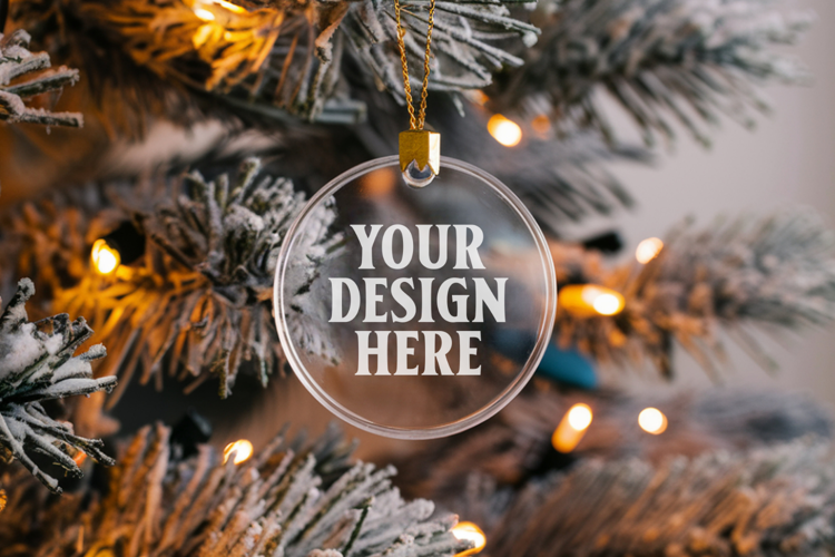 Acrylic Christmas Ornament Mockups | Clear Round Holiday