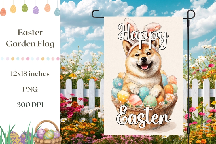 Funny Easter Dog Garden Flag PNG, Happy Easter Garden Flag