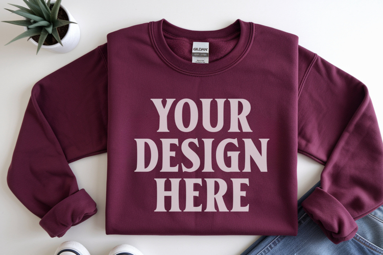 Antique Cherry Gildan 18000 Folded Flat Lay Mockups