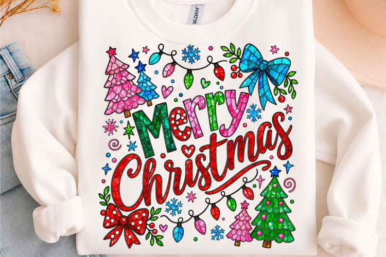 Colorful Merry Christmas Holiday T-Shirt Design