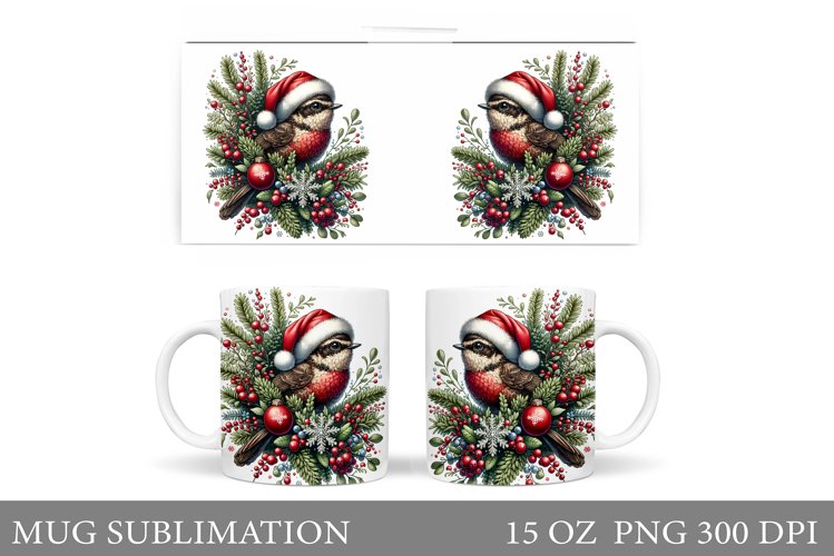 Cute Bird Mug Design. Christmas Mug Sublimation