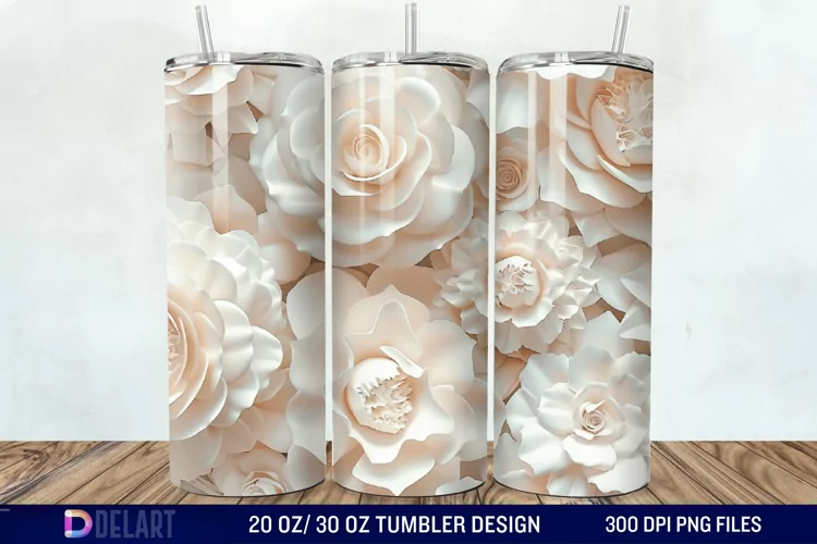 3D Flower Seamless Roses Tumbler Wrap