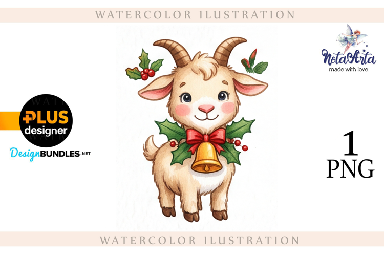 Christmas Goat in Watercolor Style