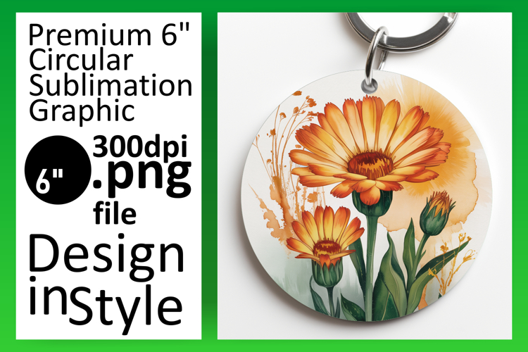 Bright Round Design Keychain Template , Flowers