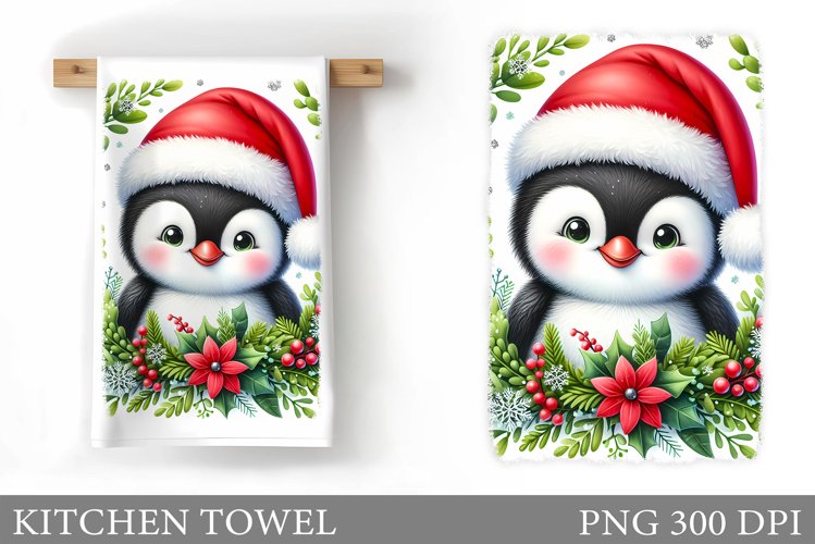 Cute Penguin Kitchen Towel. Christmas Penguin Kitchen Towel example image 1