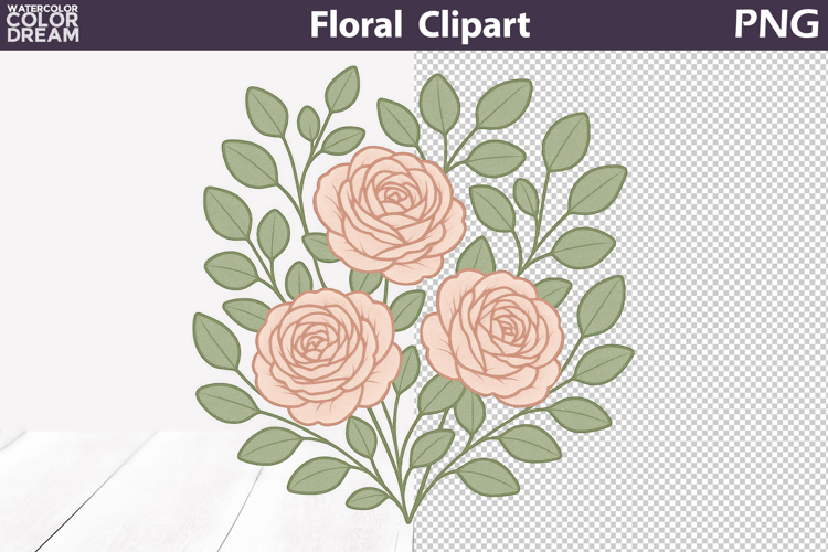Blush Rose PNG Clipart | Soft Vintage Floral Sublimation