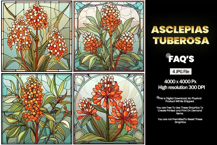 Stained Glass Asclepias Tuberosa Square Coaster