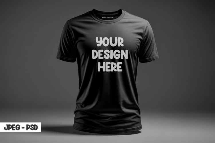 Black T-Shirt Mockup PSD Wrinkled