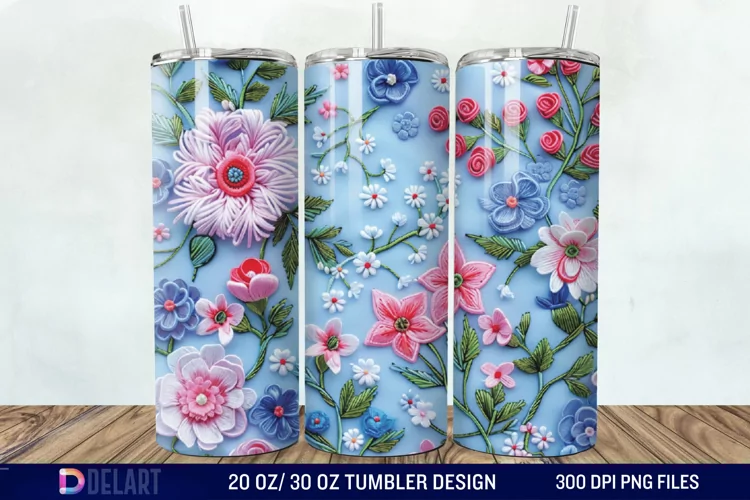 3D Embroidery floral Tumbler Wrap