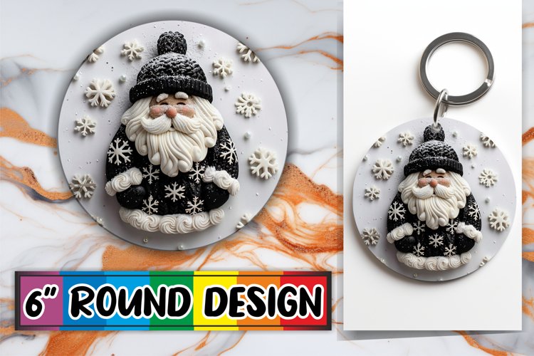Sublimation Round Design 3D Santa Claus Christmas